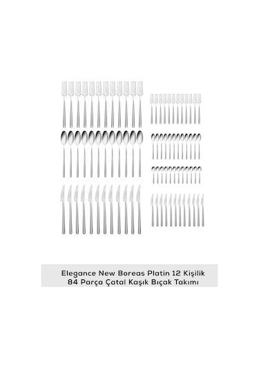 Karaca  Elegance New Boreas Platin 12 Kişilik 84 Parça Çatal Kaşık Bıçak Takımı