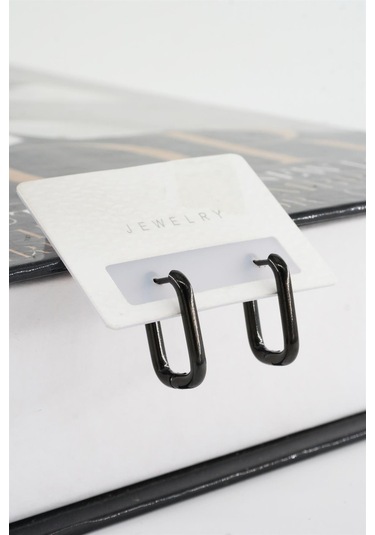 Kadın 316 L Paslanmaz Çelik 1.8 Cm Dikdörtgen Model Küpe - Siyah