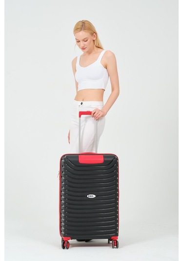 Siyah-kırmızı Orta Boy Silikon Kırılmaz Pp Valiz Siyah