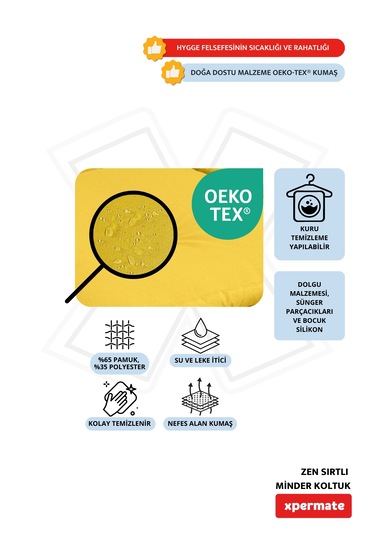 Xpermate Zen Sırtlı Minder İskandinav Tarzı Minder 80x60 Sarı
