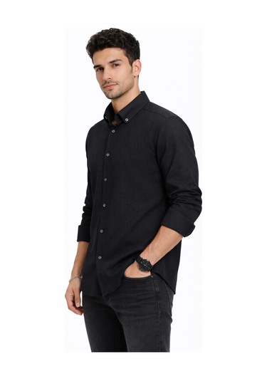 Classics Men Plus Barkod Uzun Kol Slim Fit Erkek Gömlek - 7578 Siyah