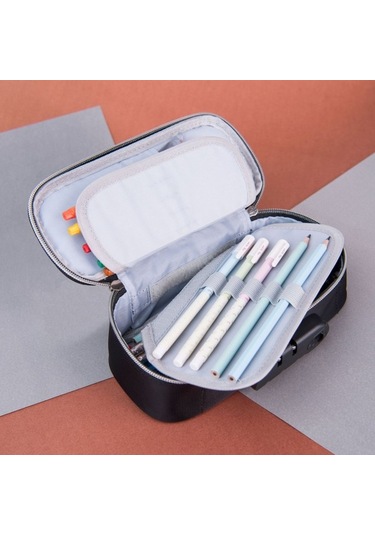 Agoodshop Erkekler Için Büyük Kapasiteli Kalem Kutusu Kırtasiye Kutusu Şifreli Kilitli Kalem Kutusu Ad-4001