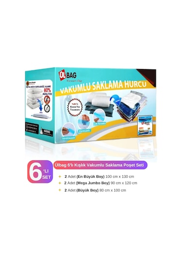 Kışlık Set 6'lı 75 Mikron Ekstra Kalın Vakumlu Hurç 2ad 80x100 2ad 90x120 2ad 100x130 Şeffaf