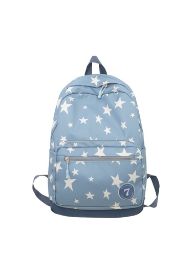 Jeemson Mavi Yıldız Desenli Geniş Hacimli Nilon Sırt Çantası 30x13x45 Cm