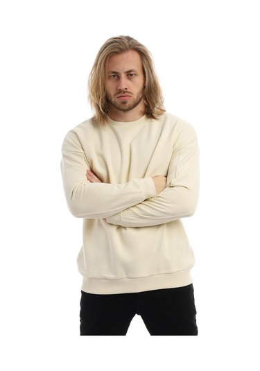 Erkek Bisiklet Yaka Karyoka Dikişli Sweatshirt Krem