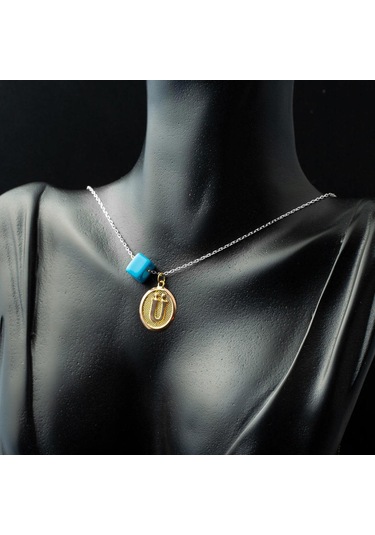 Ü Harfi Oval Altın Kolye Ucu