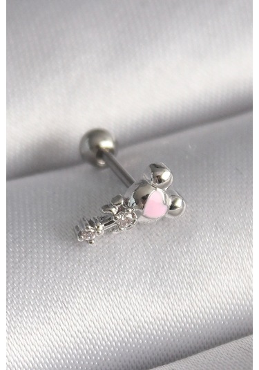 Bfs 316l Çelik Gümüş Renk Zirkon Taş Detay Pembe Kalp İşleme Tragus Piercing Çok Renkli