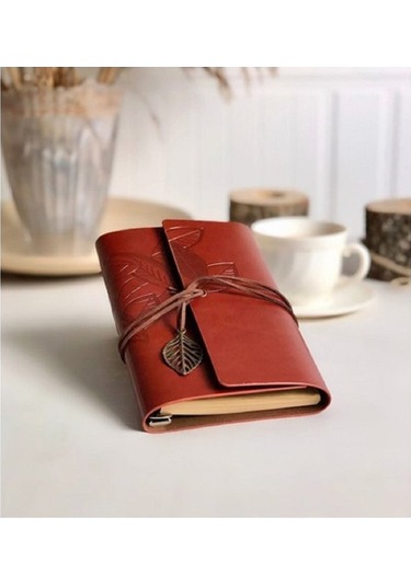 Mimarobahediyelik Mobgift Yaprak Tasarımlı Retro Deri Defter + Kalem Hediyeli