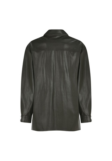 Kadın Suni Deri Gömlek Ceket Yeşil Frn6108 Yeşil