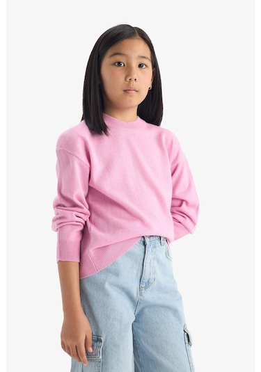 Defacto Kız Çocuk Standart Fit Bisiklet Yaka Triko Kazak C6902a825aupn444 Pembe