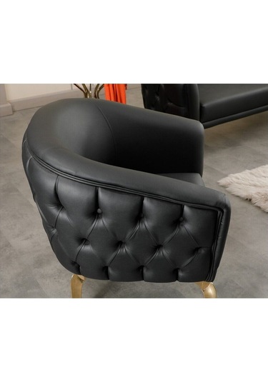 Tekli İmalattan Siyah Kapiton Deri Ofis Koltuk Takımı Siyah