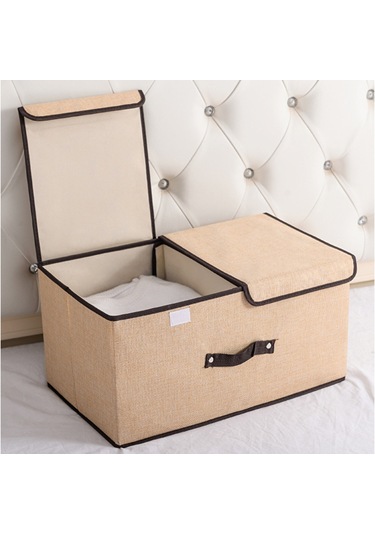 Cc Globall Çift Kapaklı Saklama Kutusu 2'li Katlanabilir Saklama Kutusu Seti -bej Bej