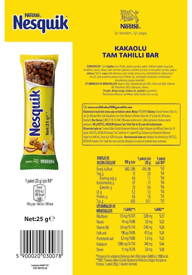Nestlé Nesquik Kakaolu Tam Tahıllı Bar 32 x 25 G