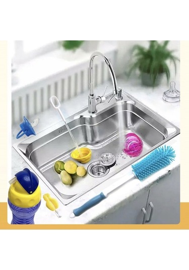 Flybuy Adet Yumuşak Bebek Biberon Ve Pipet Fırçası Temizleme Seti - Pembe/mavi