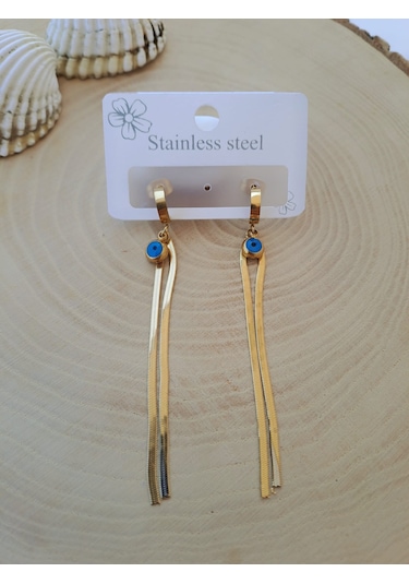 Dali Shop Nazar Boncuklu Sallantılı Çelik Küpe Altın