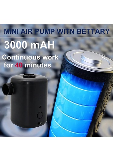 Springsun Taşınabilir Şişirme Pompası - 3000mah Pil, 4 Nozul, Hızlı Şişirme, Kompakt Tasarım, Siyah