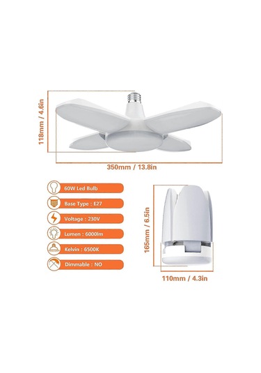 Led Garaj Aydınlatması, 60w E27 6500k 6000lm Atölye Lambası, Garaj, Depo, Atölye Ve Bodrum İçin Led Tavan Lambası