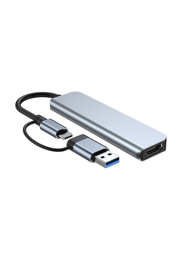 Yaozixa Type-c Dönüştürücü Usb Hub: 1xusb3.0 5gbps + 3xusb2.0 + Sd/tf Kart Okuyucu, 5-in-1 Aluminyum Kablo 13.5cm , Gri