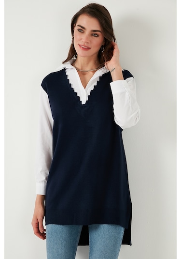 Lela Modest Standart Fit Gömlek Yaka Tesettür Triko Bayan Tunik 4612148 Lacivert Lela Modest Standart Fit Gömlek Yaka Tesettür Triko Bayan Tunik 4612148 Lacivert