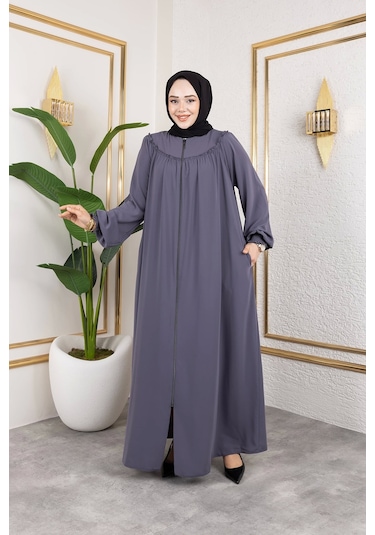 Ön Ve Arka Robalı Ferace - Gri / F0142 Gri