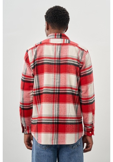 Koyu Kırmızı Yünlü Ekose Desen Yumuşak Yaka Cepsiz Uzun Kol Casual Comfort Fit Gömlek 1004245227 Koyu Kırmızı