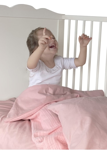 %100 Pamuk Muslin-akfil Bebek Nevresim Takımı Çift Yönlü Pembe