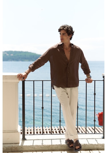 Enrico Kemer Detay Ekru Erkek Pantolon Ekru