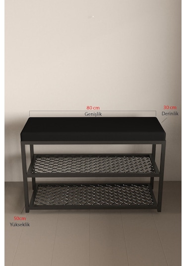 Aju Ayakkabılık Puflu Süngerli Oturaklı Metal Ayakkabı Rafı Modern Vestiyer Baklavalı Metal Siyah Aju Ayakkabılık Puflu Süngerli Oturaklı Metal Ayakkabı Rafı Modern Vestiyer Baklavalı Metal Siyah
