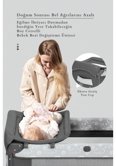 Kiwi Wildnest 3in1 Anne Yanı Park Yatak Katlanır Beşik, Tekerlekli, Yan Açılır, Müzik+oyuncak+cibinlik