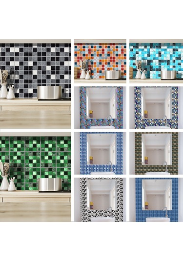 Vkemall 19 Adet/set Suya Ve Yağa Dayanıklı Otomatik Yapışkan Mozaik Duvar Stickerları - Mutfak, Banyo, Duvar Dekoru Renkli Pvc Dıy Yapistirici Mosaik