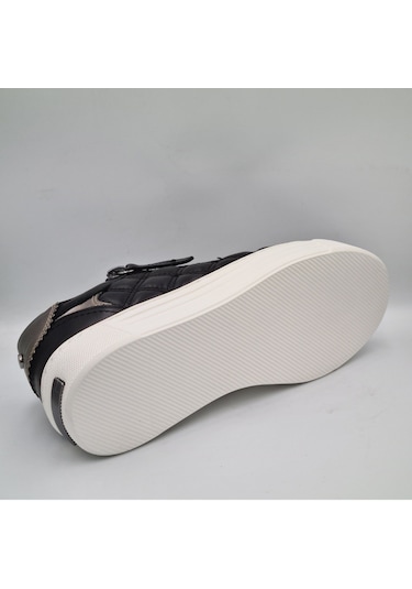 Mammamia D25ka-7305 Siyah Beyaz Hakiki Deri Kadın Deri Sneaker Siyah