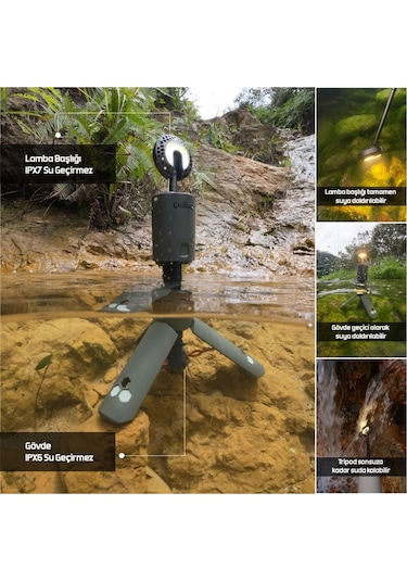 Roxform Outask Teleskopik Şarjlı Kamp Feneri, Bataryalı, Powerbank Özellikli, Led Aydınlatma, Kamp Lambası Haki Yeşili