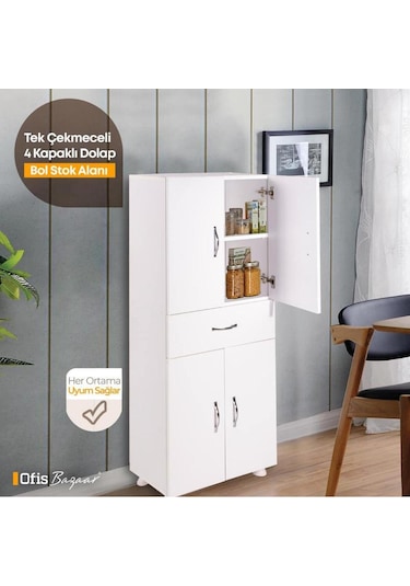 Çok Amaçlı Dolap & 4 Kapaklı Tek Çekmeceli Beyaz
