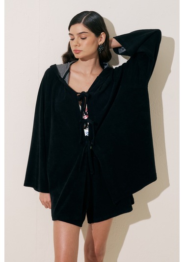 Havlu Kumaş Kimono Siyah Siyah