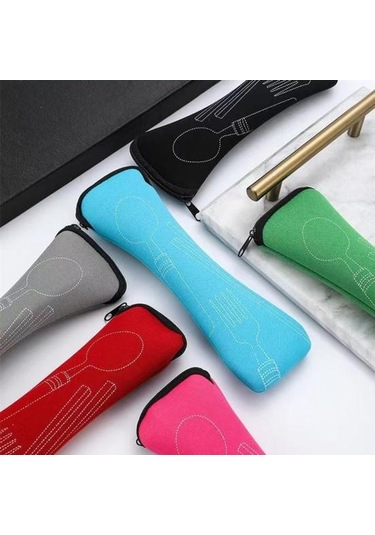 Turuncu Çatal Bıçak Takımı Saklama Çantası Sofra Bezi Fermuar Depolama Tasarımı Taşınabilir Yıkanabilir Çanta Çatal İçin Kese