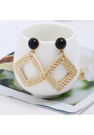 E2002-4 Blue Frame Bamboo Vine Handmade Woven Earrings Bosomia Style Earrings Gümüş