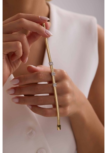 İtaly Model Özel Tasarım Altın Baget Bileklik 18 Cm - 5 Mm T13992 Renkli