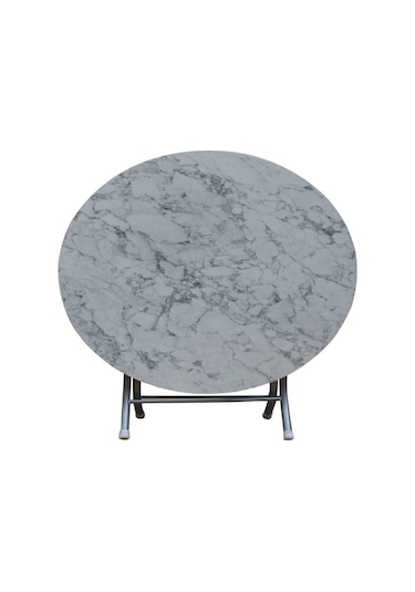 Teknor 90 Cm Beyaz Mermer Desenli Yuvarlak Katlanır Masa - Ders Çalışma Ve Yemek Masası