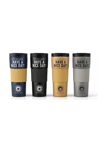 600 Ml Have A Nice Day" 600 Ml Çift Katmanlı Paslanmaz Çelik Termos Mug Alk4624 Çok Renkli
