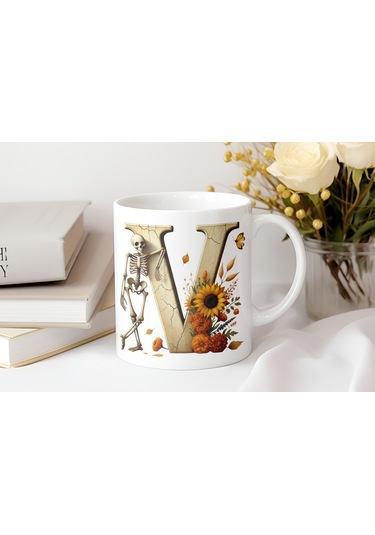 V Harfi Pembe Kareli Kalpli Göz Emojili Kupa Bardak Eğlenceli Kareli Tasarım Kahve Çay Kupası Beyaz