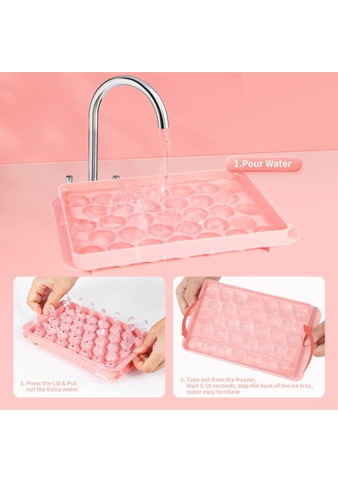 Geeroyoo 10'lu Set Silikon Buzluk - 33 Hücreli Kapaklı, Hızlı Buz Yapımı, Pp+tpe Malzeme, Pembe Çok Renkli