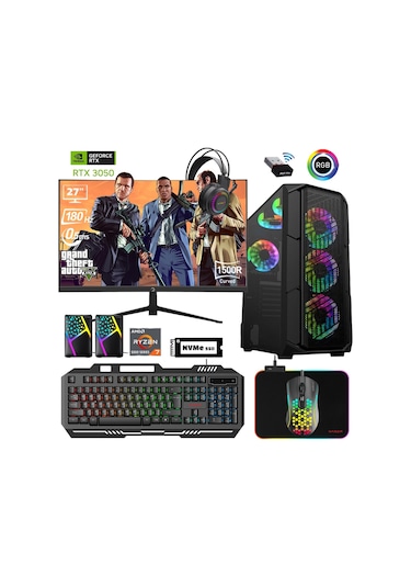 Xaser XSR624 R7-5700X 32 GB 1 TB M.2 NVMe SSD 6 GB RTX3050 27" Free Dos Masaüstü Oyuncu Bilgisayarı