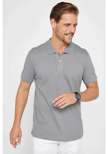 Erkek 5'li Paket Gri-mavi-haki-yeşil-siyah Slim Fit Pamuklu Düz Pike Polo Yaka Tişört-34604 Multi