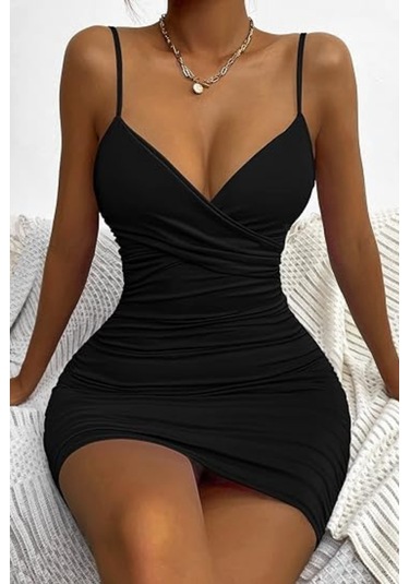 Siyah Askılı Mini Elbise-siyah