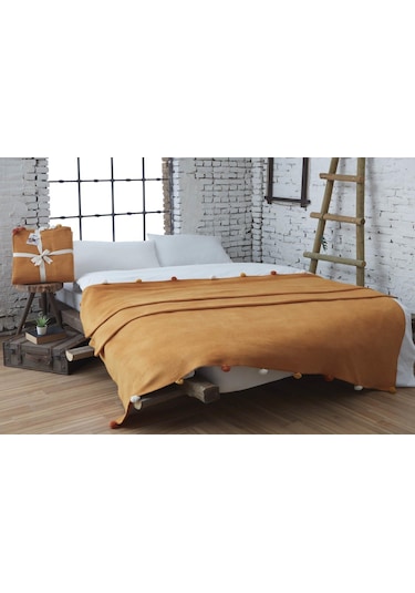 Dolce Bonita Home Çift Kişilik Ponponlu Pike Battaniye 200x220 Ha Hardal