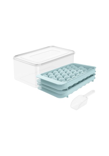 Geeksen 33 Izgaralı Yuvarlak Buz Kalıbı Seti, Kapaklı Küresel Buz Kalıbı, Ev Tipi Dondurulmuş Buz Eseri, İnternet Ünlüsü Buz Kutusu, İskandinav Mavisi, 2 Katlı Buz Kalıbı + Kutu Mavi