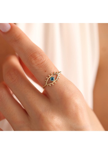 14 Ayar Altın Göz Yüzük Eyelash T11141 Renkli