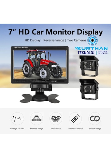 Tarımsal Araç 7 İnç Monitör 2 Adet Kamera Seti 12 24 Volt