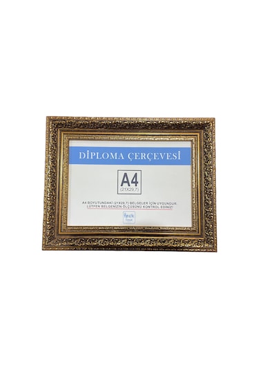 Diploma Çerçevesi A4 Boyut Gold Varaklı - Hakiki Camlı Ürün