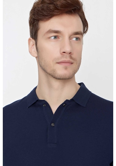 Basic Dinamik Fit Rahat Kesim Polo Yaka Triko Kazak 99kc017001210 Marine